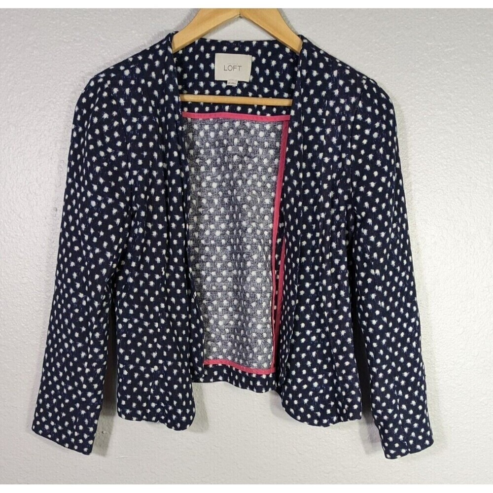 Loft Linen Blend Navy Blue Collarless Blazer XS